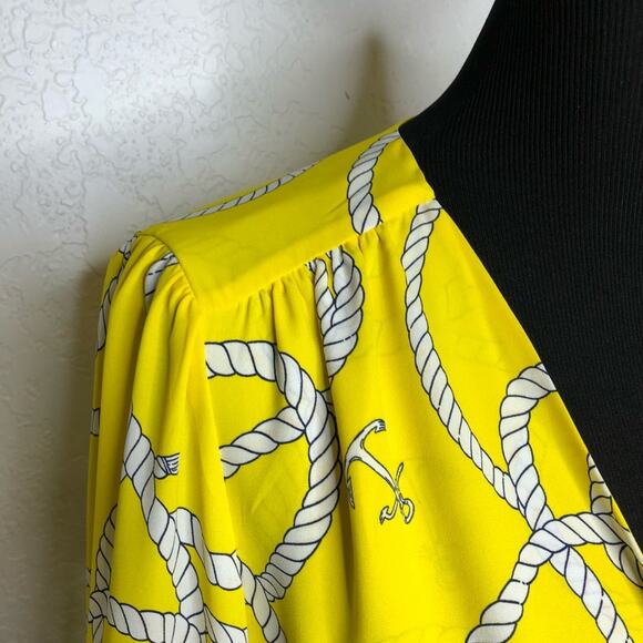 Cabi yellow and white anchor rope print tie front top size Medium #5707 - Picture 6 of 15